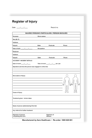 Register of Injuries Pad